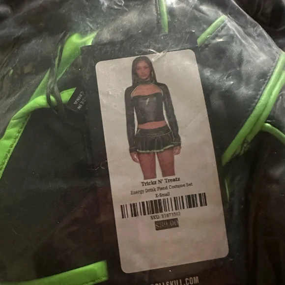 Dolls Kill Monster Energy Drink Fiend Black and Green Lightning Costume Set NWT - Picture 3 of 5